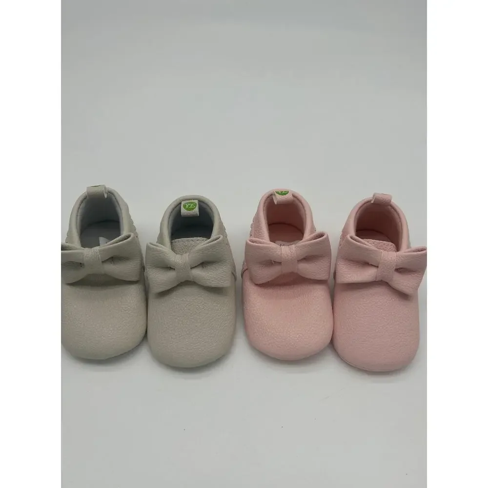 Lot of 2 First Steps Stepping Stones Pink Bow Moccasin Shoes Size 3 (6-9 Months)